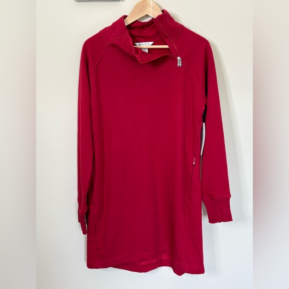Athleta Cozy Karma Dress Sweatshirt Brick Red New with Flaw Size M P